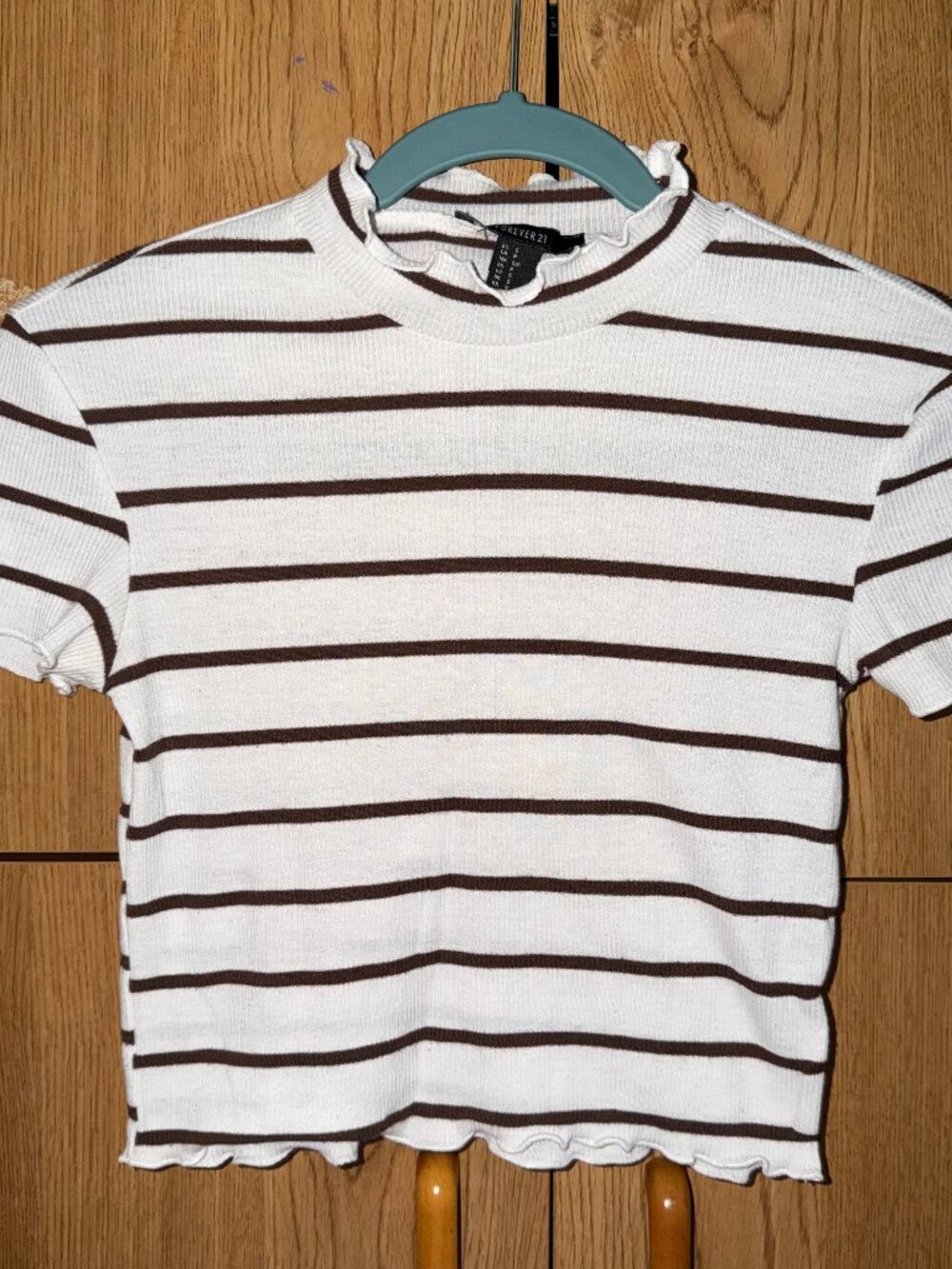white and brown ribbed stripe crop top